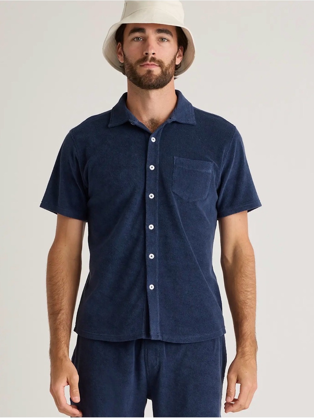 Quince 100% Organic Cotton Terry Towel Button Down Polo Navy
